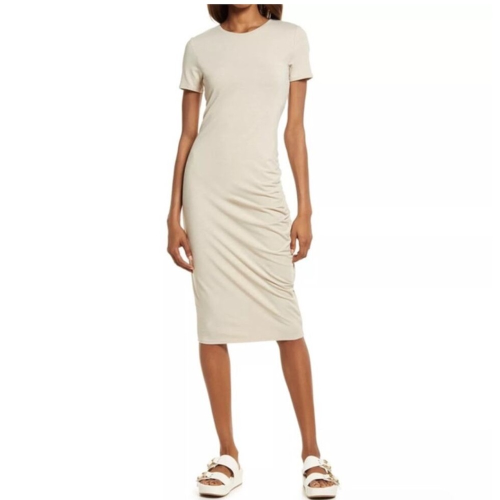 Treasure & Bond Ruched Short Sleeve T-Shirt Midi Dress